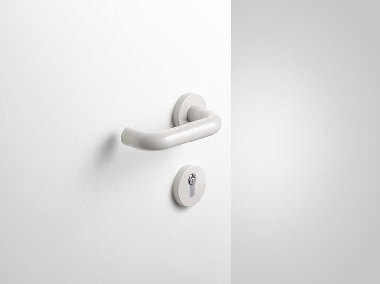 Béquille de porte HEWI Gris clair Béquille de porte avec rosace à clé en polyamide de couleur gris clair