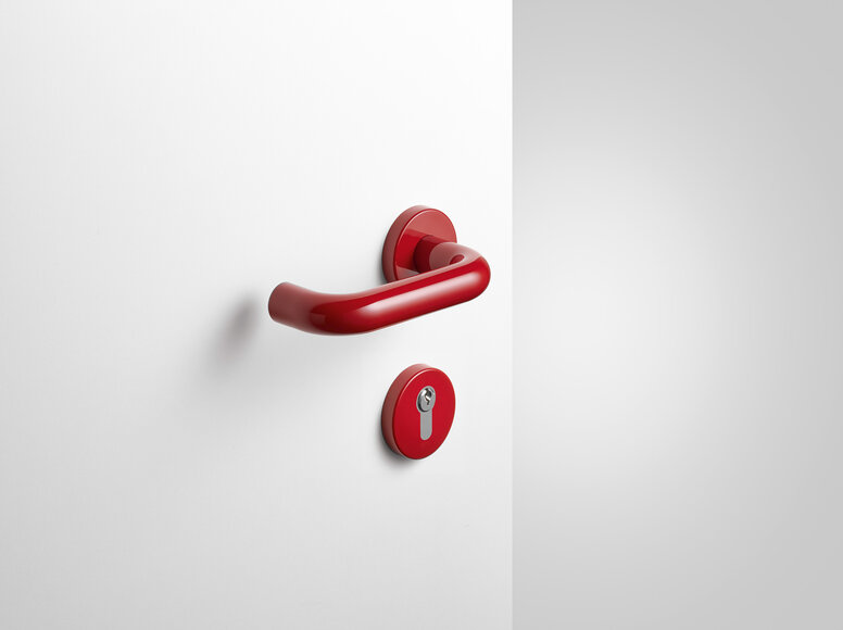 Béquille de porte HEWI rouge rubis Béquille de porte avec rosace de clé en polyamide de couleur rouge rubis
