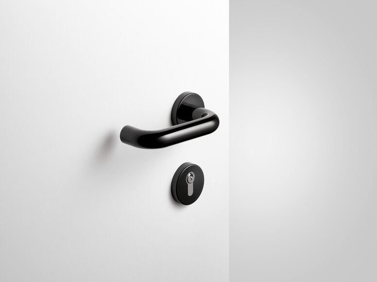Béquille de porte HEWI noir profond Béquille de porte avec rosace de clé en polyamide de couleur noir profond