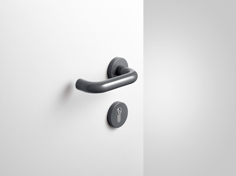 Béquille de porte HEWI gris anthracite Béquille de porte avec rosace à clé en polyamide de couleur gris anthracite