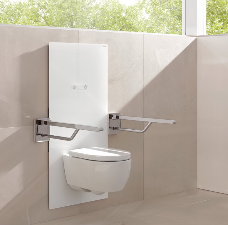 HEWI WC-Modul s50 Höhenverstellbares WC-Modul mit Stützklappgriff