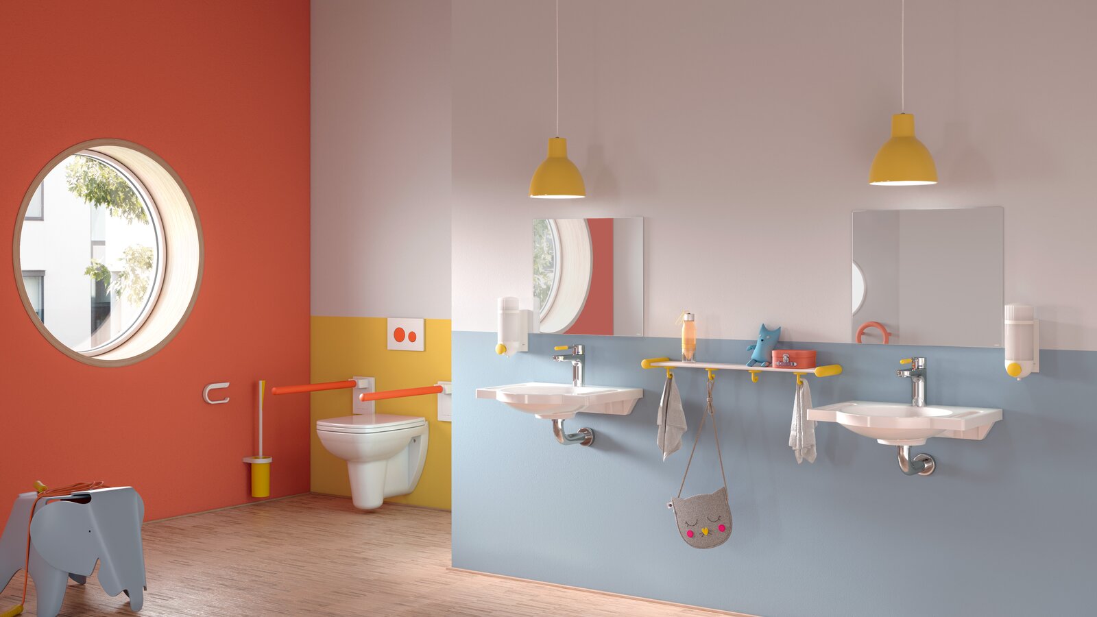 HEWI colorful children's bathroom series 477/801 Kindergarten bathroom with colorful, child-friendly sanitary equipment