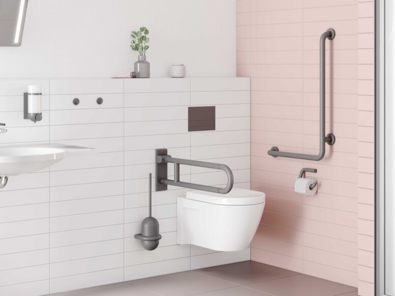 HEWI Series 477 Anthracite gray matt Barrier-free wash area and WC