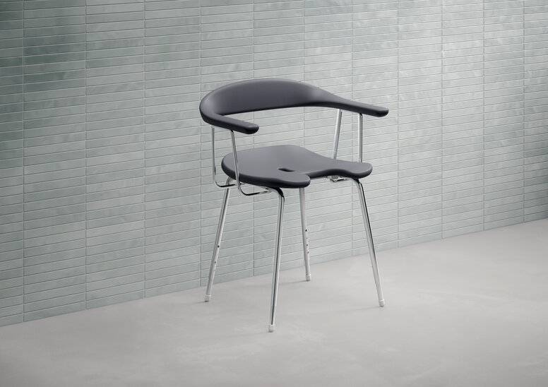 HEWI LifeSystem shower stool anthracite Shower stool with armrest and backrest in the color anthracite