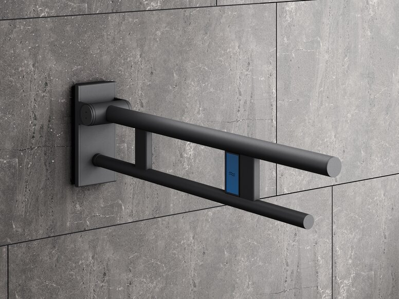 HEWI System 900 folding support handle, powder-coated, dark gray Folding support handle with sink release in matt dark gray stainless steel