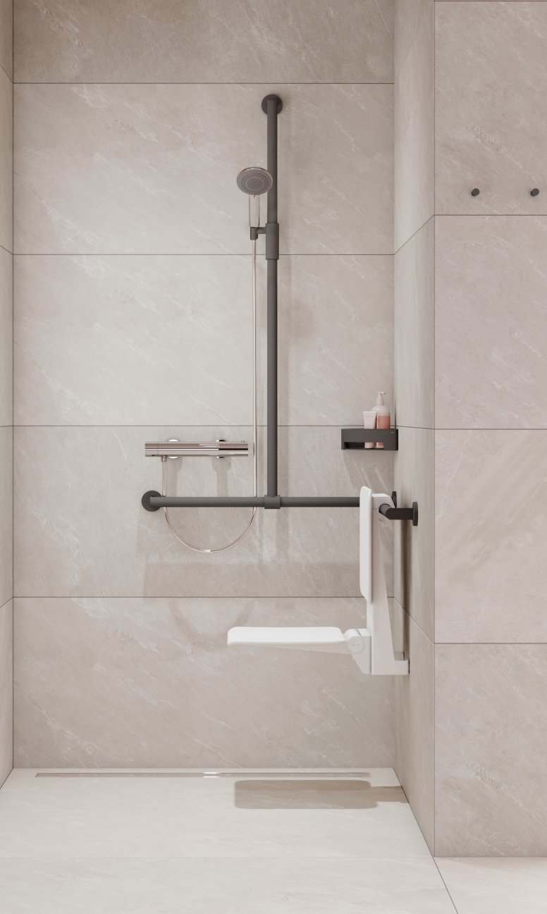 HEWI magnetic handheld shower head holder Shower area equipped with an infinitely adjustable magnetic shower holder
